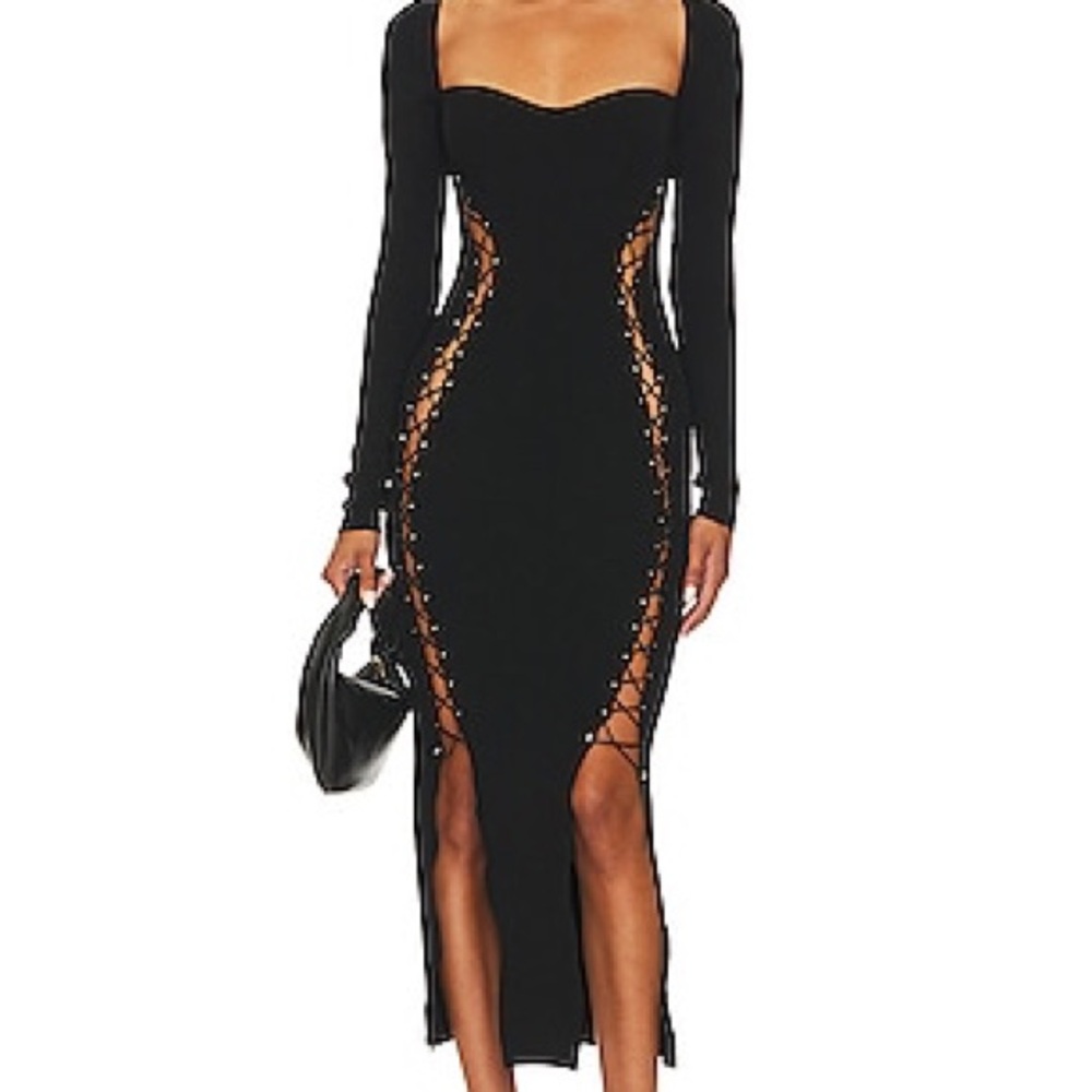 NICHOLAS
Arna Long Sleeve Lace Up Midi Dress